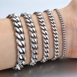3-11mm Mens Bracelets Silver Stainless Steel Curb Cuban Link Chain Bracelets For Men Women Wholesale Jewelry Gift 7-10 KBM03