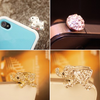 Marsnaska Full of Diamond Cute Jewelry Sleepy Little Elephant Phone Dust Plug For Iphone and All 3.5mm Earphone Plug