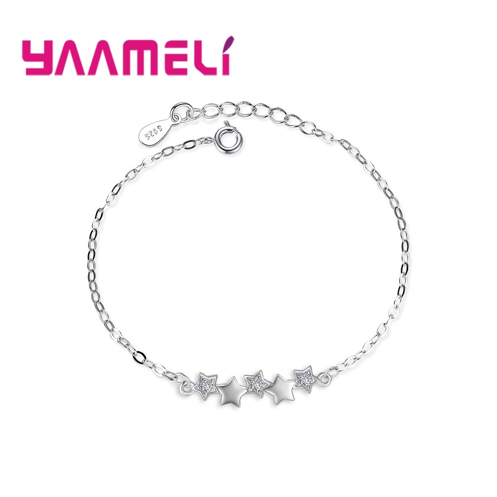 YAAMELI High Quality 925 Sterling Silver Bracelet Austrian Crystal Stars Charms Women Girls Bangles Jewelry Nice Christmas Gifts