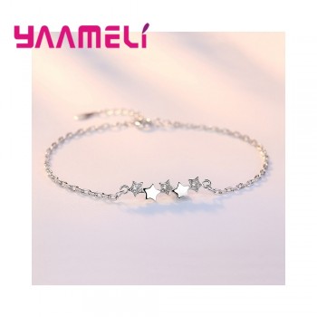 YAAMELI High Quality 925 Sterling Silver Bracelet Austrian Crystal Stars Charms Women Girls Bangles Jewelry Nice Christmas Gifts
