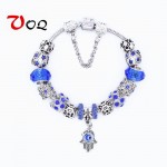 European Style Vintage Silver Plated Crystal Charm Bracelet Women Fit Original DIY Turkish Evil Eye Amulet Bracelet Jewelry Gift