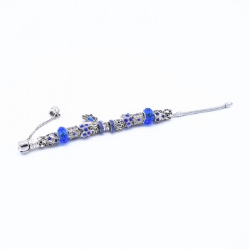European Style Vintage Silver Plated Crystal Charm Bracelet Women Fit Original DIY Turkish Evil Eye Amulet Bracelet Jewelry Gift
