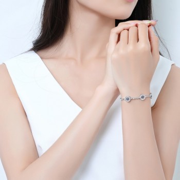 Adjustable Trendy Silver Plated Blue Crystal CZ Eyes Bracelets For Women Wedding fashion Jewelry Charming Bracelet amp; Bangles
