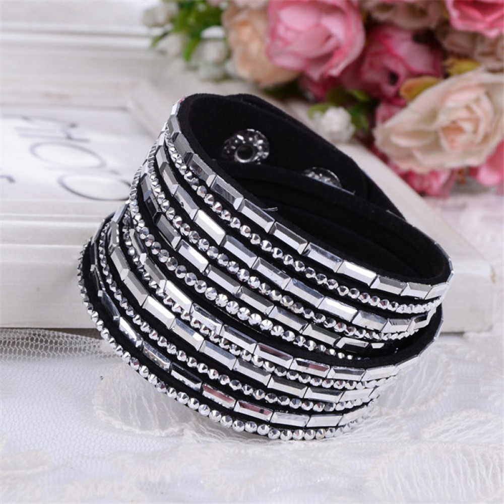 2018 New Fashion Trendy Bracelet Long Crystal Charm Leather Wrap Bracelets amp; bangles For Women Multilayer Rhinestone Hot Sale