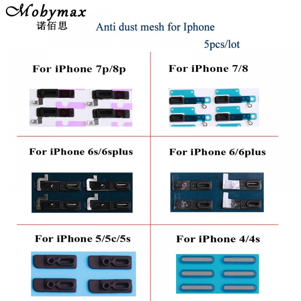 Moybmax 5pcs/lot Anti Dust Proof Grill Mesh Net With Rubber Gasket Adhesive For iPhone 4 4s,5 5s 5c se,6 6p ,6s 6sp ,7 8,7p 8p