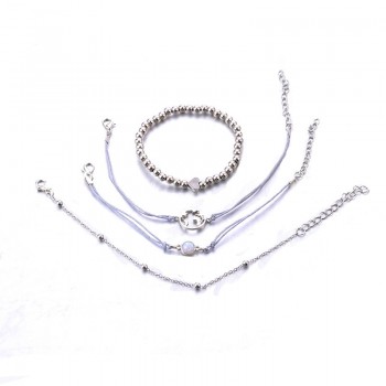 Crazy Feng Vintatge Boho Bracelets For Women Leather Rope Chain Link Heart Tassel Marble Stone Beads Bracelet Bangle Set Bijoux