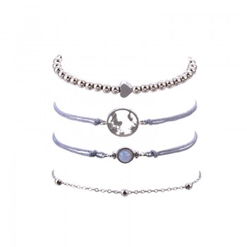Crazy Feng Vintatge Boho Bracelets For Women Leather Rope Chain Link Heart Tassel Marble Stone Beads Bracelet Bangle Set Bijoux