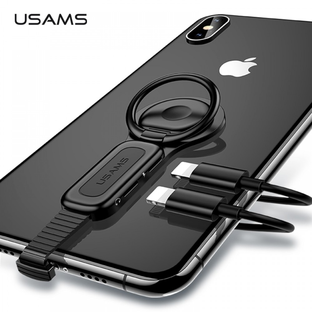 for Lighting Dual Adapter amp; Ring Holder USAMS 3.5mm Audioamp;charger Adjust Phone Holder fast charging for iPhone iOS Adapter OTG