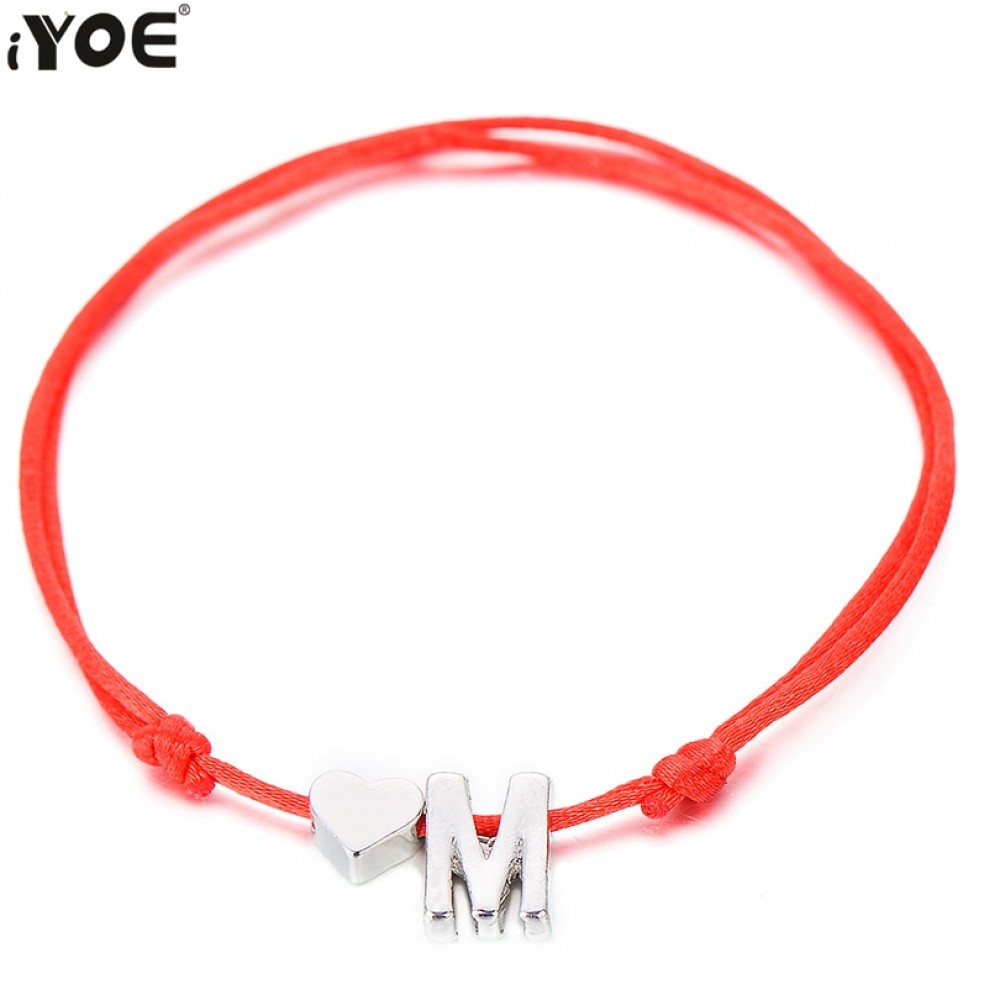 IYOE Gold Silver Color Tiny Heart Letter Initials Name Charm Bracelet For Women Couple Lucky Red String Rope Alphabet Bracelets
