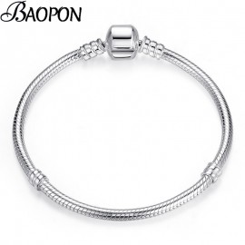 BAOPON High Quality Vintage Silver Plated Charm Bracelet European Style Snake Chain Fit DIY Fine Bracelets For Women Jewelry