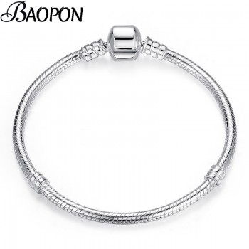 BAOPON High Quality Vintage Silver Plated Charm Bracelet European Style Snake Chain Fit DIY Fine Bracelets For Women Jewelry