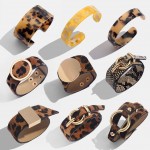 Flatfoosie Fashion ZA Leopard Bangle Bracelets For Women Boho Gold Color Button Vintage Leather  Bracelet Christmas Punk Jewelry