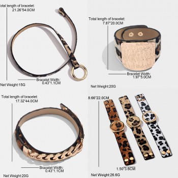 Flatfoosie Fashion ZA Leopard Bangle Bracelets For Women Boho Gold Color Button Vintage Leather  Bracelet Christmas Punk Jewelry