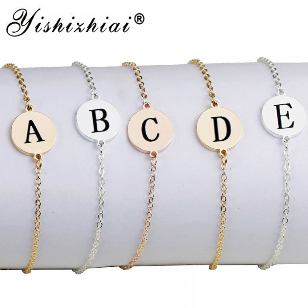Dainty Initial Letter Bracelet Gold Stainless Steel Name Charm Bracelets Women Personalized Jewelry Bridesmaid Gift