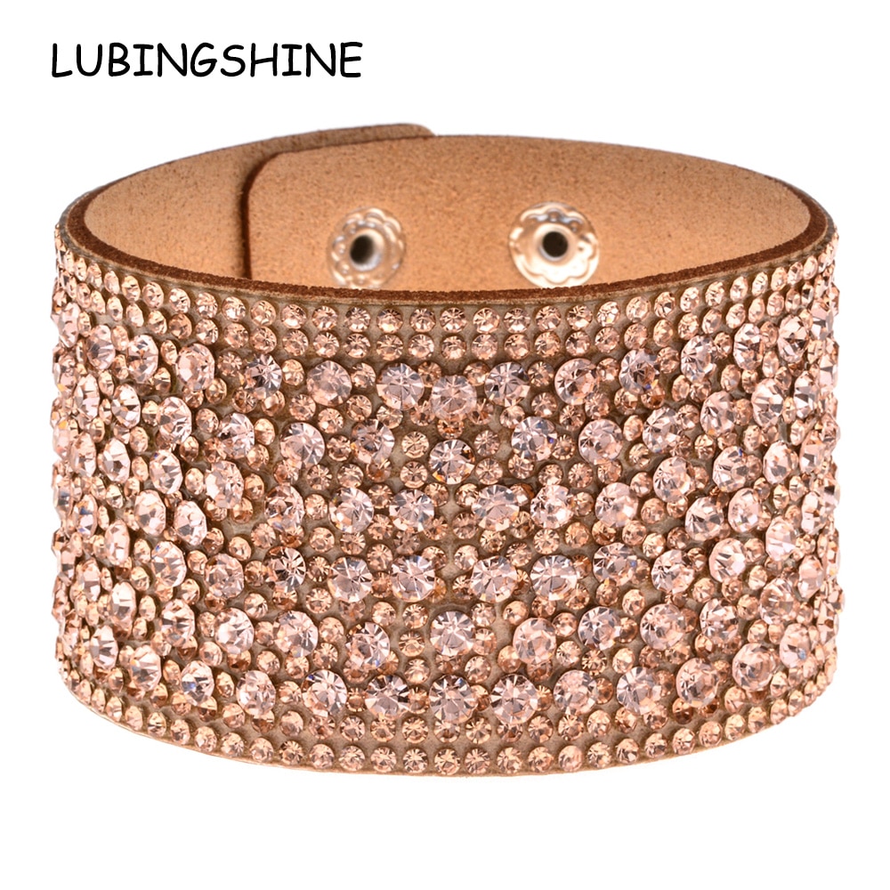 LUBINGSHINE Leather Rhinestones Wide Braceletsamp;Bangles Women Girls Handmade Men Charms Bracelet Wristband Party Jewelry Gift