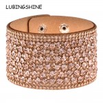 LUBINGSHINE Leather Rhinestones Wide Braceletsamp;Bangles Women Girls Handmade Men Charms Bracelet Wristband Party Jewelry Gift