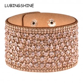 LUBINGSHINE Leather Rhinestones Wide Braceletsamp;Bangles Women Girls Handmade Men Charms Bracelet Wristband Party Jewelry Gift