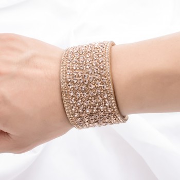 LUBINGSHINE Leather Rhinestones Wide Braceletsamp;Bangles Women Girls Handmade Men Charms Bracelet Wristband Party Jewelry Gift