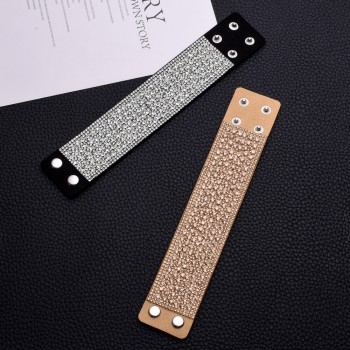 LUBINGSHINE Leather Rhinestones Wide Braceletsamp;Bangles Women Girls Handmade Men Charms Bracelet Wristband Party Jewelry Gift