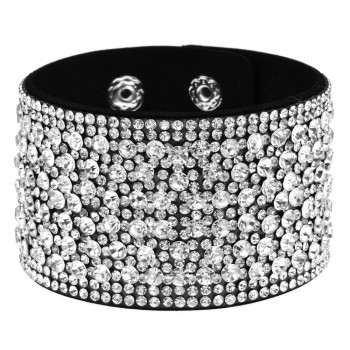 LUBINGSHINE Leather Rhinestones Wide Braceletsamp;Bangles Women Girls Handmade Men Charms Bracelet Wristband Party Jewelry Gift