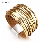 ALLYES Gold amp; Silver Color Leather Bracelets For Women 2018 Fashion 20 Strips Boho Multilayer Wide Wrap Bracelet Jewelry