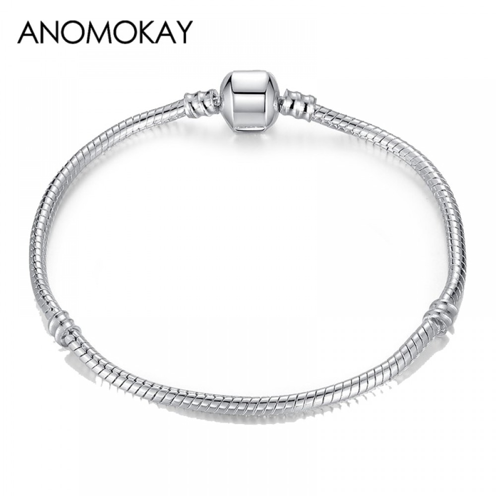 Anomokay 2018 Hot Silver Plated Basic Snake Chain Bracelet Diy Charm Bead Jewelry Not Fade Original Pan Bracelets amp; Bangles