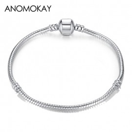 Anomokay 2018 Hot Silver Plated Basic Snake Chain Bracelet Diy Charm Bead Jewelry Not Fade Original Pan Bracelets amp; Bangles