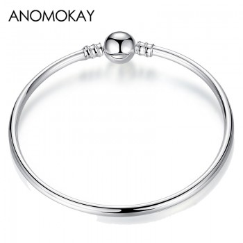 Anomokay 2018 Hot Silver Plated Basic Snake Chain Bracelet Diy Charm Bead Jewelry Not Fade Original Pan Bracelets amp; Bangles