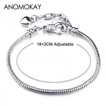 Anomokay 2018 Hot Silver Plated Basic Snake Chain Bracelet Diy Charm Bead Jewelry Not Fade Original Pan Bracelets amp; Bangles
