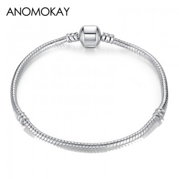 Anomokay 2018 Hot Silver Plated Basic Snake Chain Bracelet Diy Charm Bead Jewelry Not Fade Original Pan Bracelets amp; Bangles