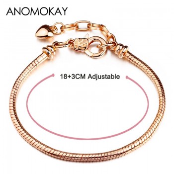 Anomokay 2018 Hot Silver Plated Basic Snake Chain Bracelet Diy Charm Bead Jewelry Not Fade Original Pan Bracelets amp; Bangles