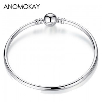 Anomokay 2018 Hot Silver Plated Basic Snake Chain Bracelet Diy Charm Bead Jewelry Not Fade Original Pan Bracelets amp; Bangles