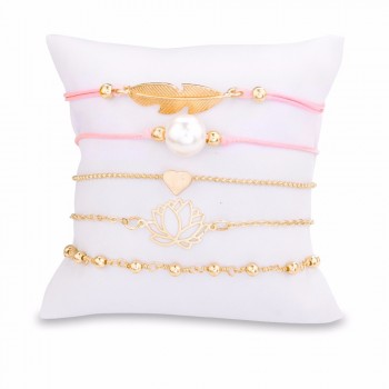 DIEZI Bohemia  Heart Feather Bracelet Sets For Women Weave Pink Rope Chain Bracelets Pulseras Mujer Tassel Jewelry Gifts