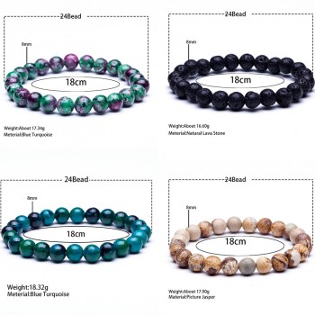 New natural stone beads bracelets High quality tiger eye buddha lava round beads elasticity rope bracelets for womenamp;men jewelry