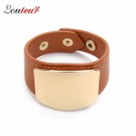 LOULEUR New Minimalist Wide Leather Bracelet for Women Gold Metal Bracelets amp; Bangles Adjustable Buckle Wrap Jewelry Gifts
