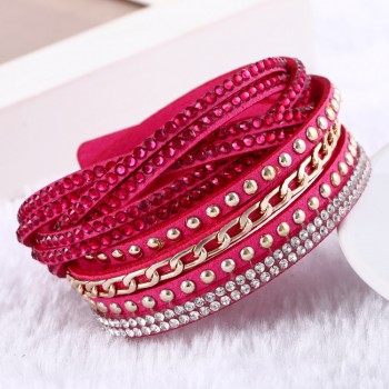 Flannel Multi-color Rows Crystal Rope Chain Bracelet Stone Wrist Strap Women Wrap Bracelets Fashion Jewelry Accessories KJL018