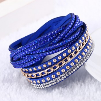 Flannel Multi-color Rows Crystal Rope Chain Bracelet Stone Wrist Strap Women Wrap Bracelets Fashion Jewelry Accessories KJL018