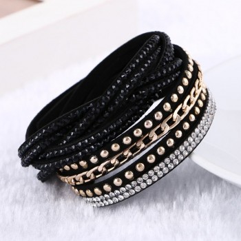 Flannel Multi-color Rows Crystal Rope Chain Bracelet Stone Wrist Strap Women Wrap Bracelets Fashion Jewelry Accessories KJL018