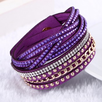 Flannel Multi-color Rows Crystal Rope Chain Bracelet Stone Wrist Strap Women Wrap Bracelets Fashion Jewelry Accessories KJL018