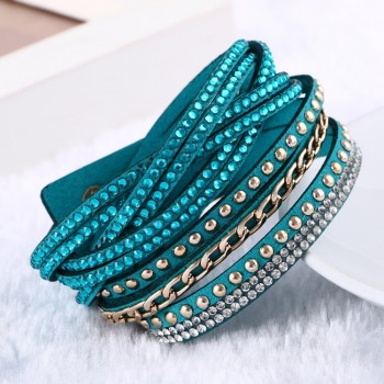 Flannel Multi-color Rows Crystal Rope Chain Bracelet Stone Wrist Strap Women Wrap Bracelets Fashion Jewelry Accessories KJL018