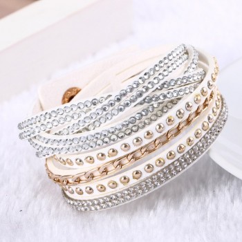 Flannel Multi-color Rows Crystal Rope Chain Bracelet Stone Wrist Strap Women Wrap Bracelets Fashion Jewelry Accessories KJL018