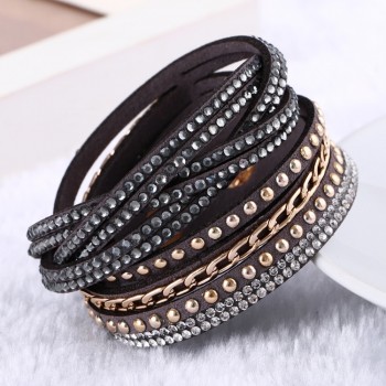 Flannel Multi-color Rows Crystal Rope Chain Bracelet Stone Wrist Strap Women Wrap Bracelets Fashion Jewelry Accessories KJL018