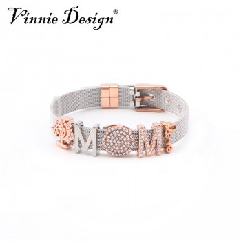 Vinnie Design Jewelry Keeper Stainless Steel Mesh Bracelet with 4pcs Slide Charms Silver Rose Gold Wrap Bracelets Keepers
