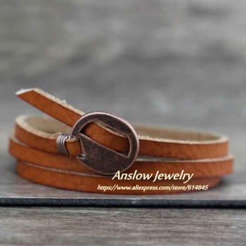 Anslow Brand New Design Fashion Jewelry Wholesale Vintage Multilayer Wrap Leather Bracelet For Men Women 65cm Gift LOW0232LB