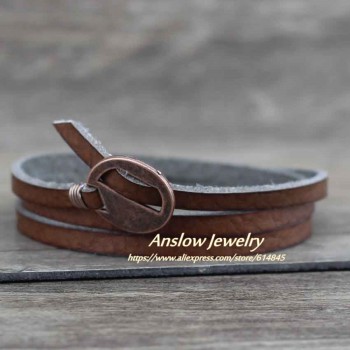 Anslow Brand New Design Fashion Jewelry Wholesale Vintage Multilayer Wrap Leather Bracelet For Men Women 65cm Gift LOW0232LB