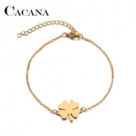 CACANA Stainless Steel Bracelet For Women Man Clover Gold And Silver Color Pulseira Feminina Lovers Engagement Jewelry