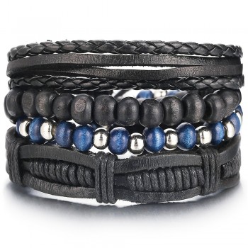 IF ME Wood Bead Male Multilayer Leather Bracelet Men Braided Rope Wrap Bracelets Bangles Pulseira Masculina Jewelry Pulsera New