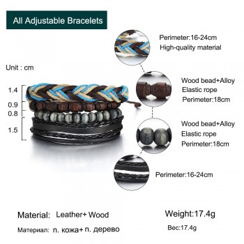 IF ME Wood Bead Male Multilayer Leather Bracelet Men Braided Rope Wrap Bracelets Bangles Pulseira Masculina Jewelry Pulsera New