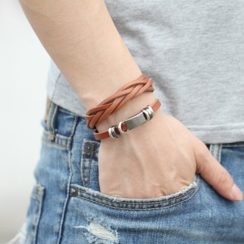 IF ME New Simple Leather Bracelet Men Jewelry Fashion Wrap Bracelets Male Bijoux Femme Wristband Punk Style Black Brown Unisex