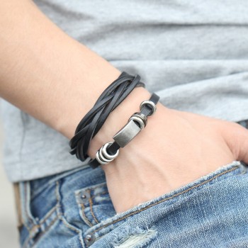 IF ME New Simple Leather Bracelet Men Jewelry Fashion Wrap Bracelets Male Bijoux Femme Wristband Punk Style Black Brown Unisex